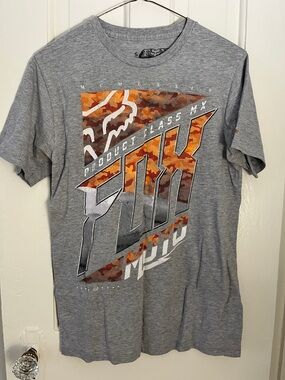 FOX Grey Graphic Tee with Orange Camo Logo